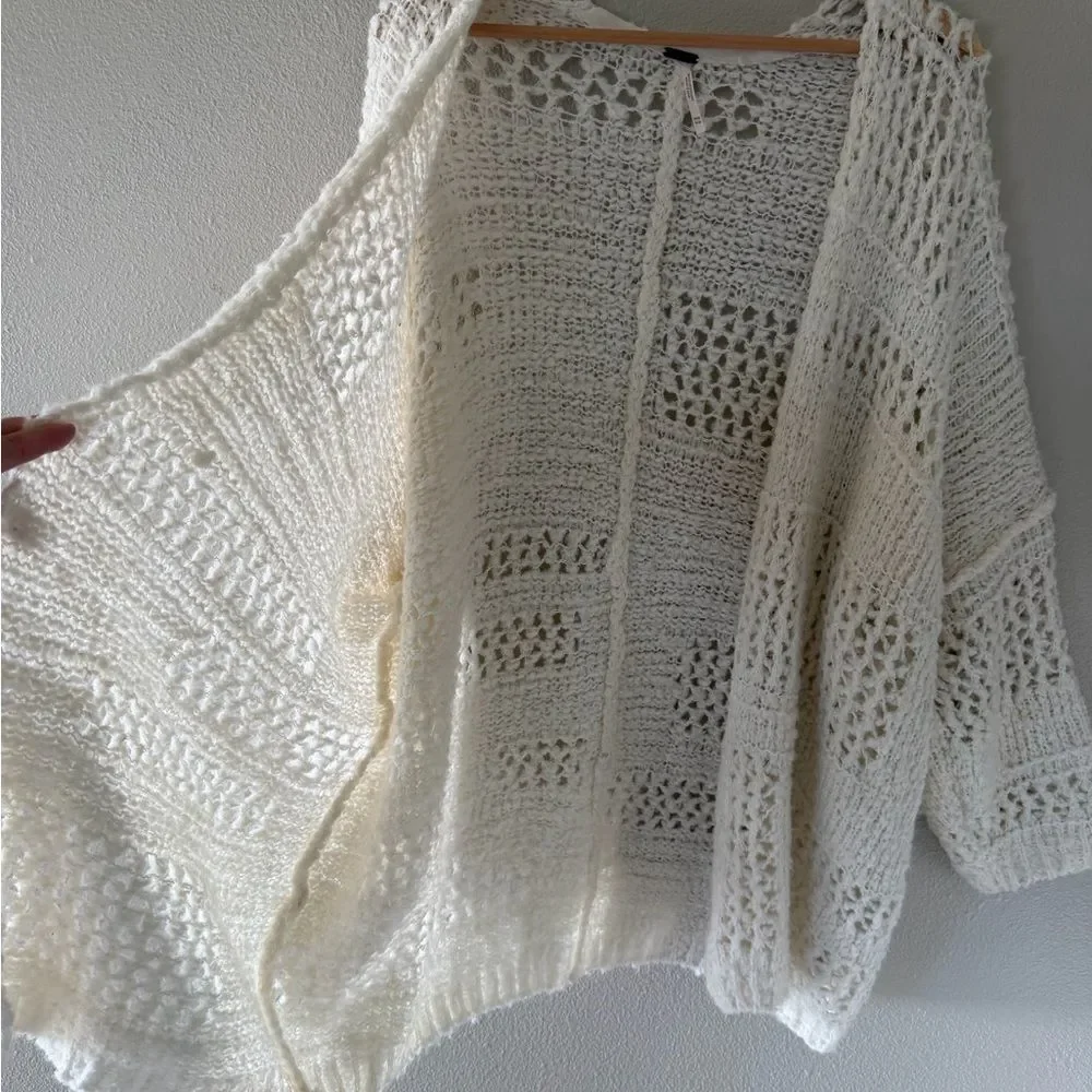 Free People Saturday Morning Cardi in Evening Cream Open-Knit Cardigan Sweater